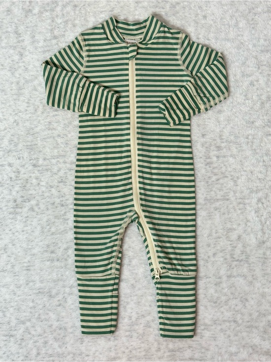 Hanna Andersson Other - Hanna Andersson Sage Ecru Stripe Zip Sleeper 0-3M Baby TENCEL Convertible
